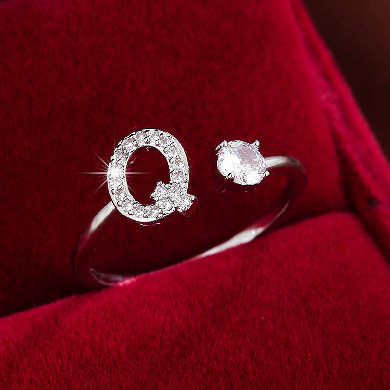 Nova – Modern Open Ring with Initial and Zirconia