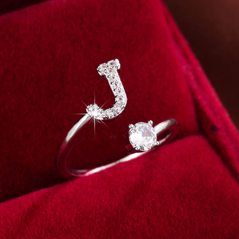 Nova – Modern Open Ring with Initial and Zirconia