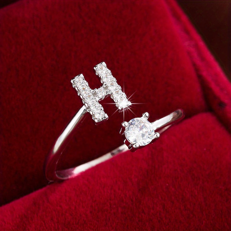 Nova – Modern Open Ring with Initial and Zirconia
