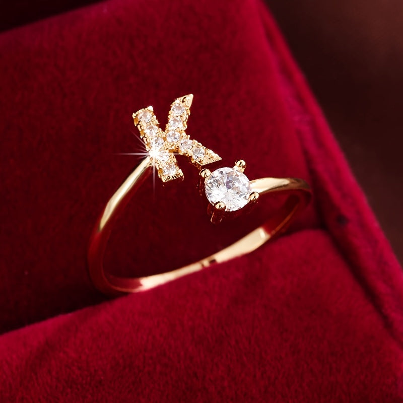 Nova – Modern Open Ring with Initial and Zirconia