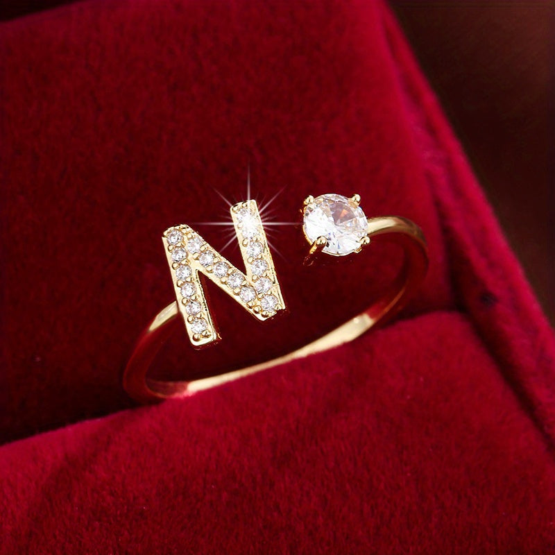 Nova – Modern Open Ring with Initial and Zirconia