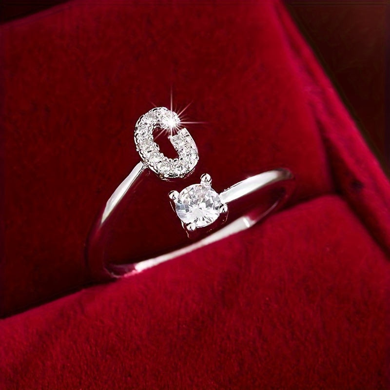 Nova – Modern Open Ring with Initial and Zirconia
