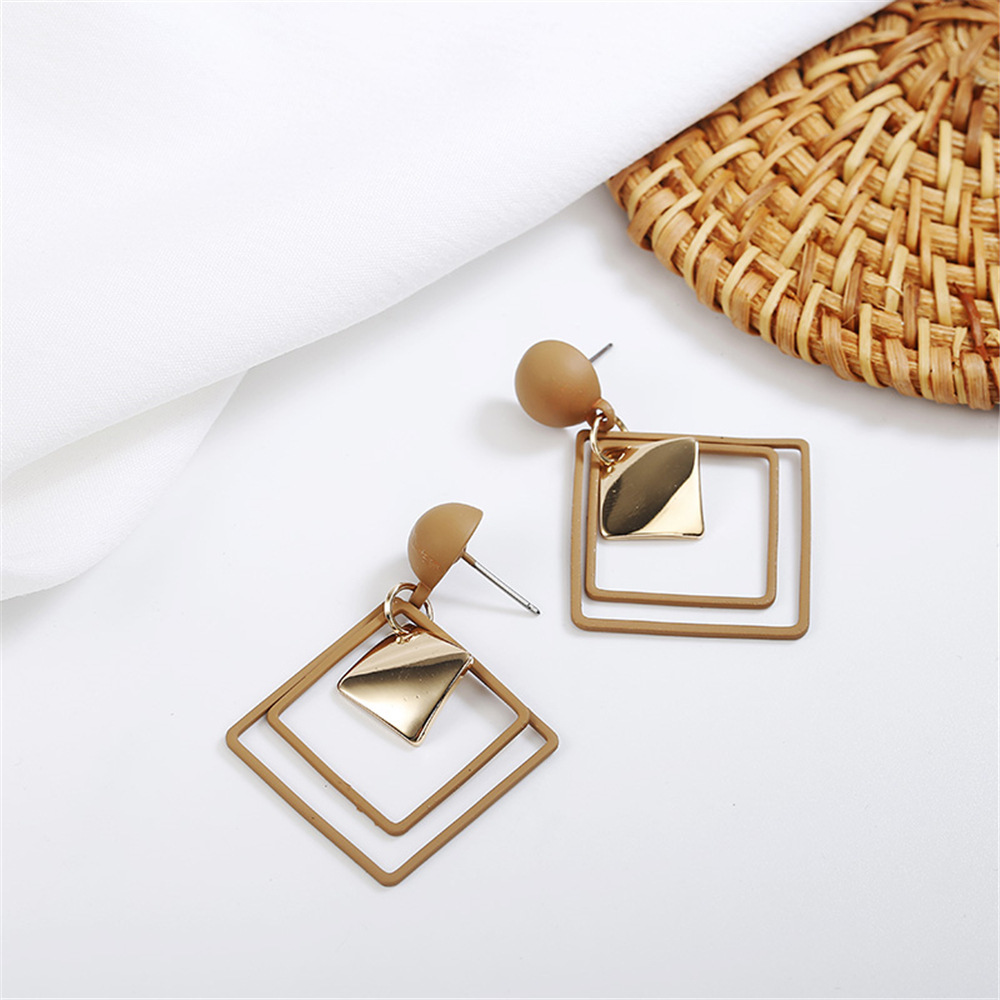 Geometric Drop Earrings - Hollow Square Earrings