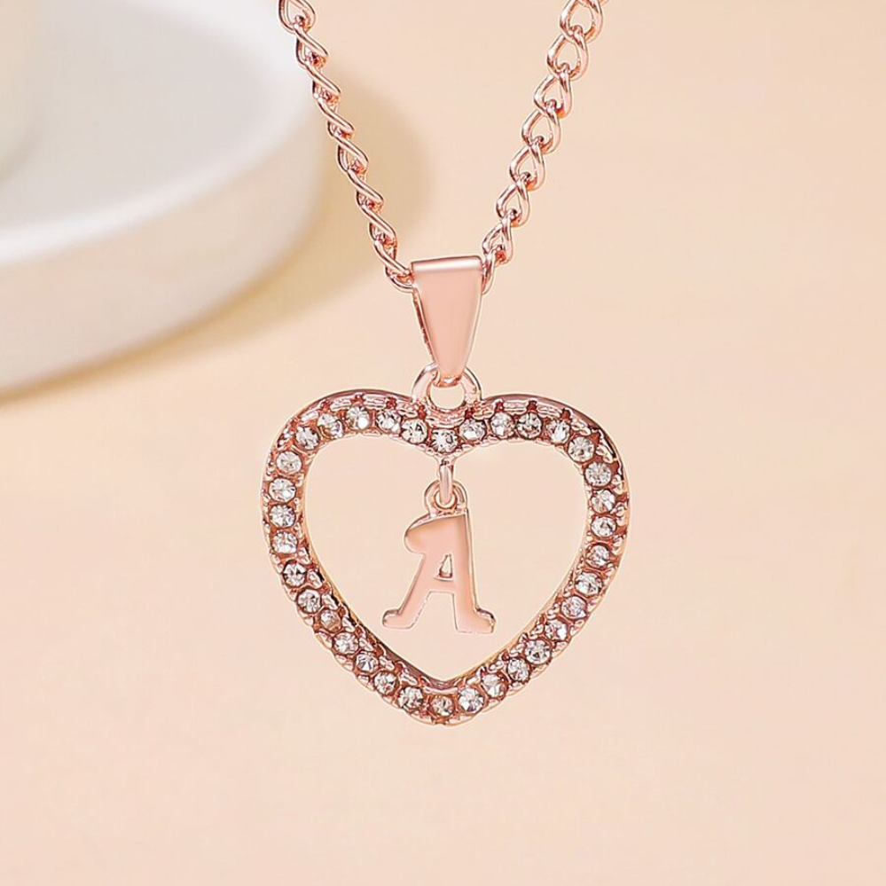 Crystal Letter Heart Necklace - Necklace Featuring Heart Letter Pendant
