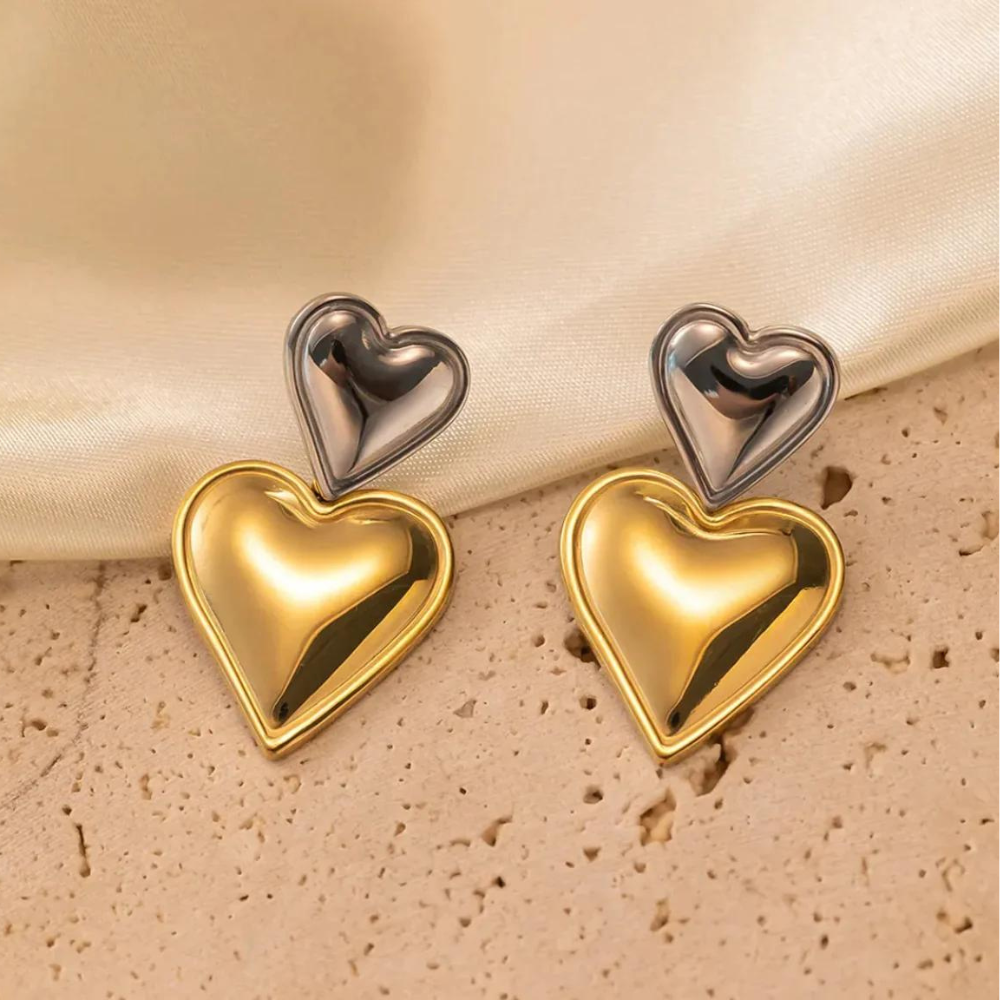 Double Heart Statement Earrings - Earrings with Two Hearts