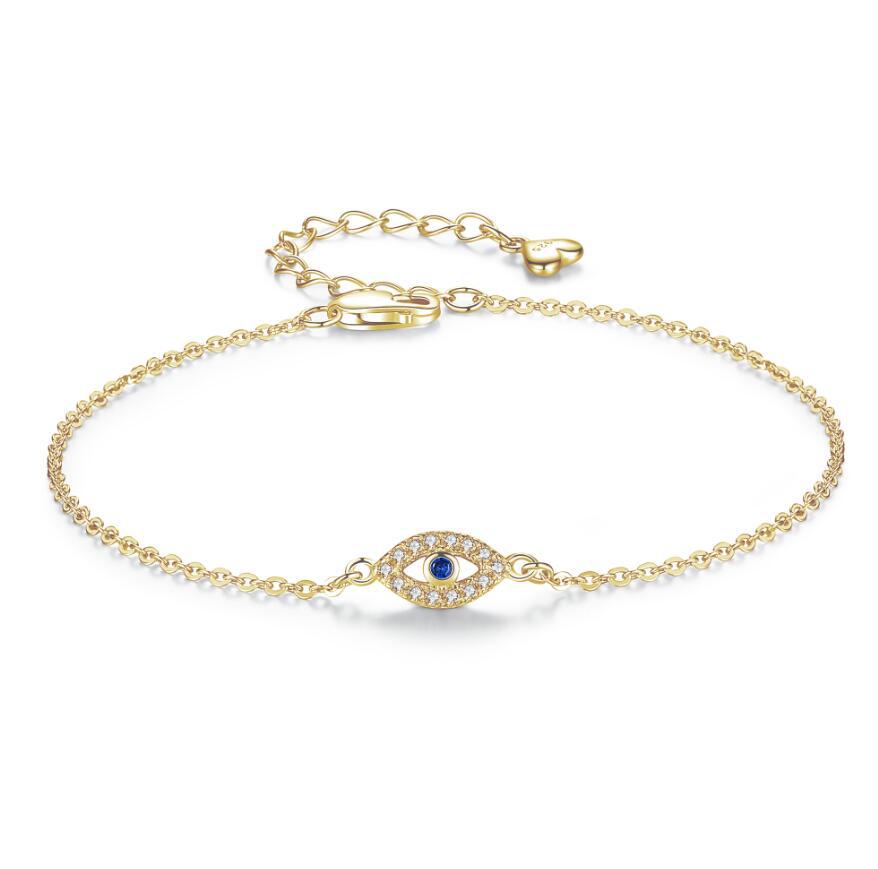 Gold Link Bracelet with Evil Eye - Evil Eye Pendant Bracelet