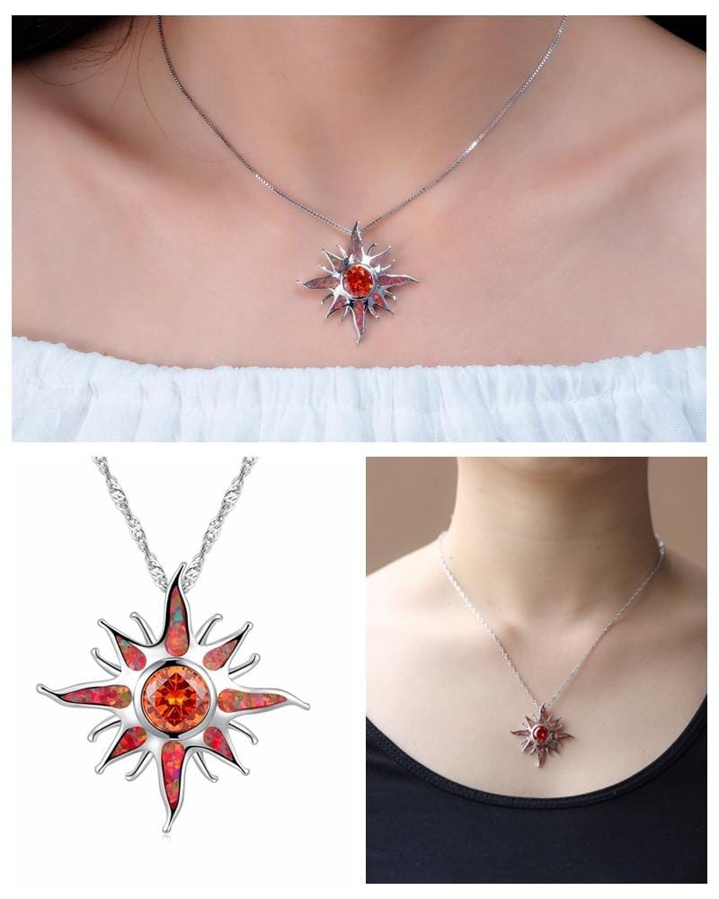 Yani – Necklace Sunbeam Pendant with Fire Opal & Garnet
