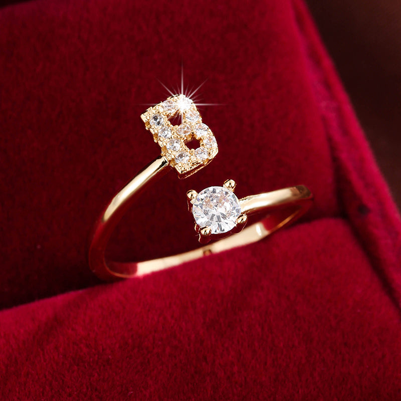 Nova – Modern Open Ring with Initial and Zirconia