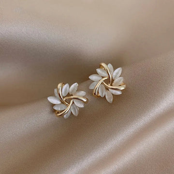 Lyra – Golden Stud Earrings with Opal Flower Circle