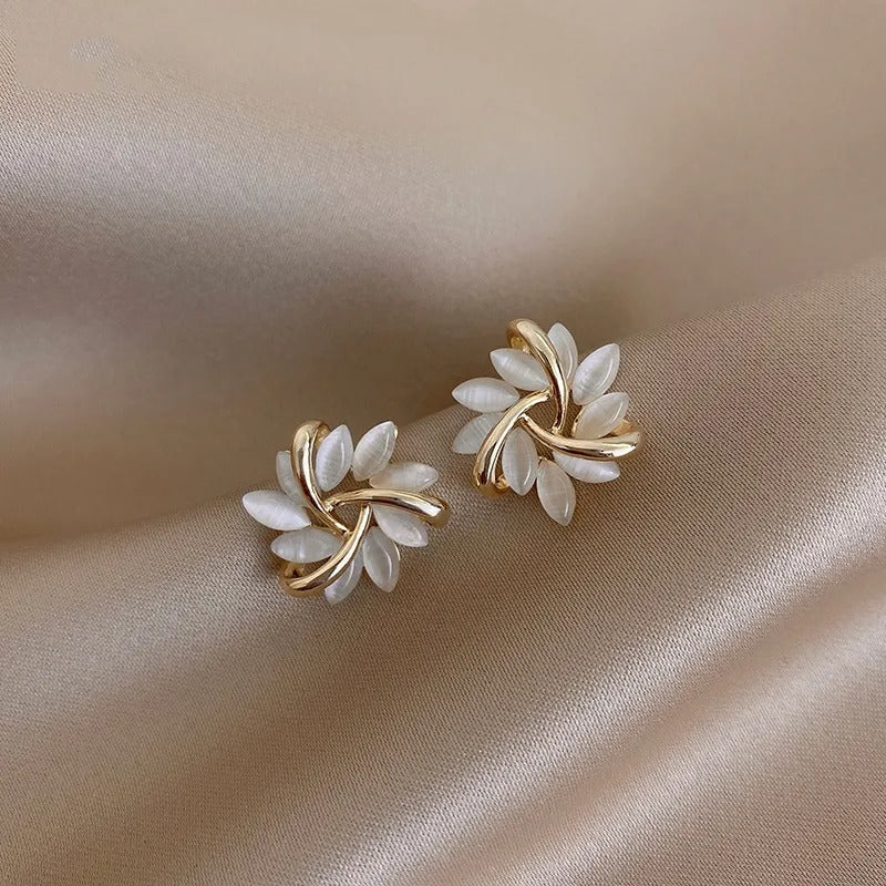 Lyra – Golden Stud Earrings with Opal Flower Circle
