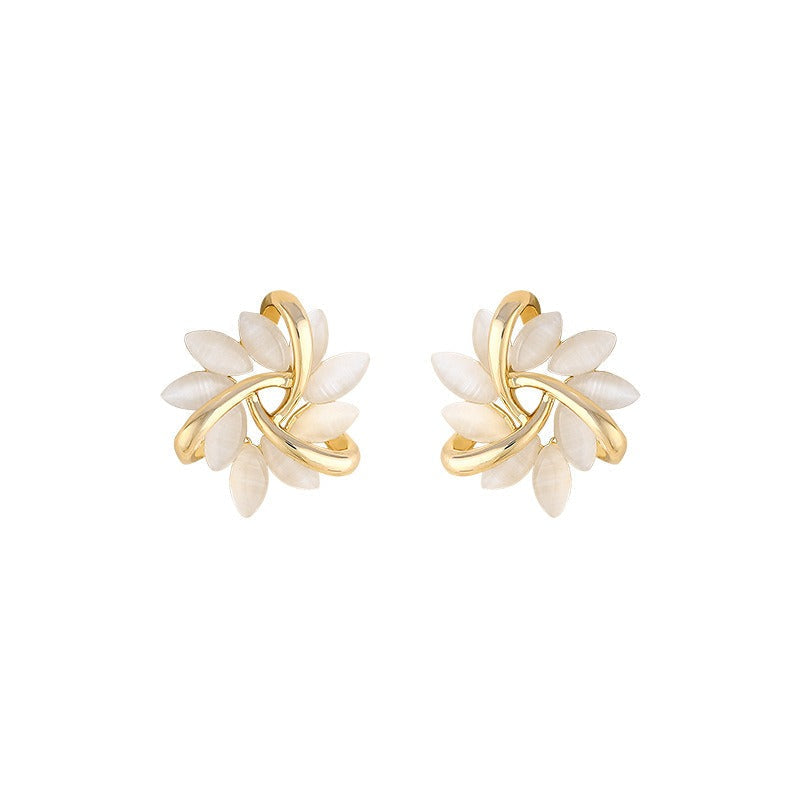 Lyra – Golden Stud Earrings with Opal Flower Circle