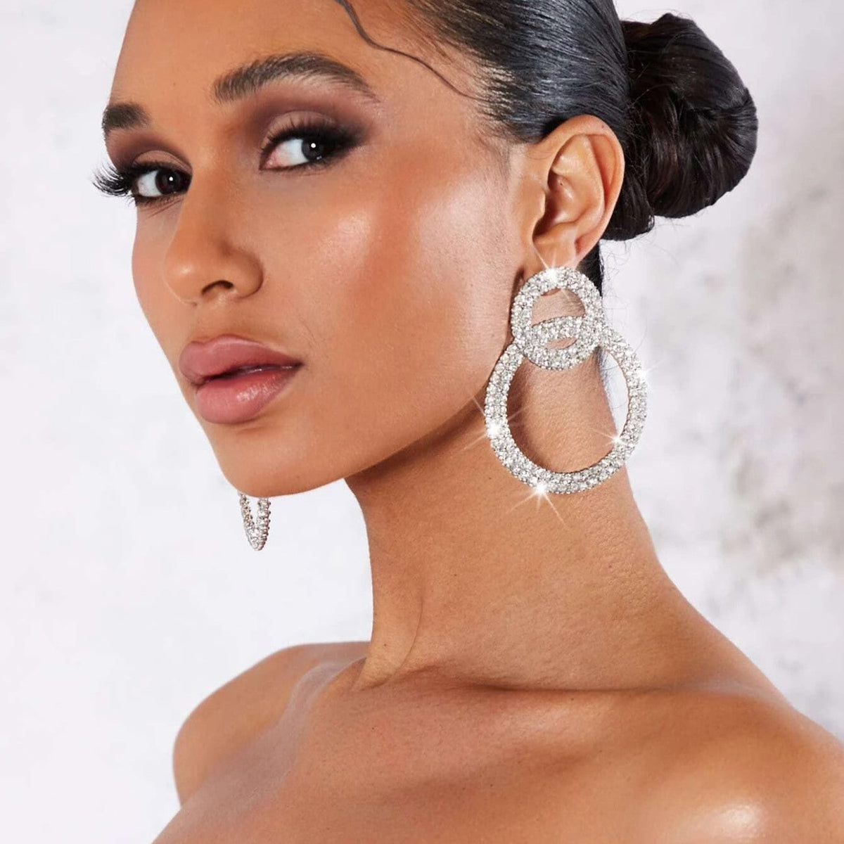 Rhinestone Round Stud Earrings - Rhinestone Inlay Earrings