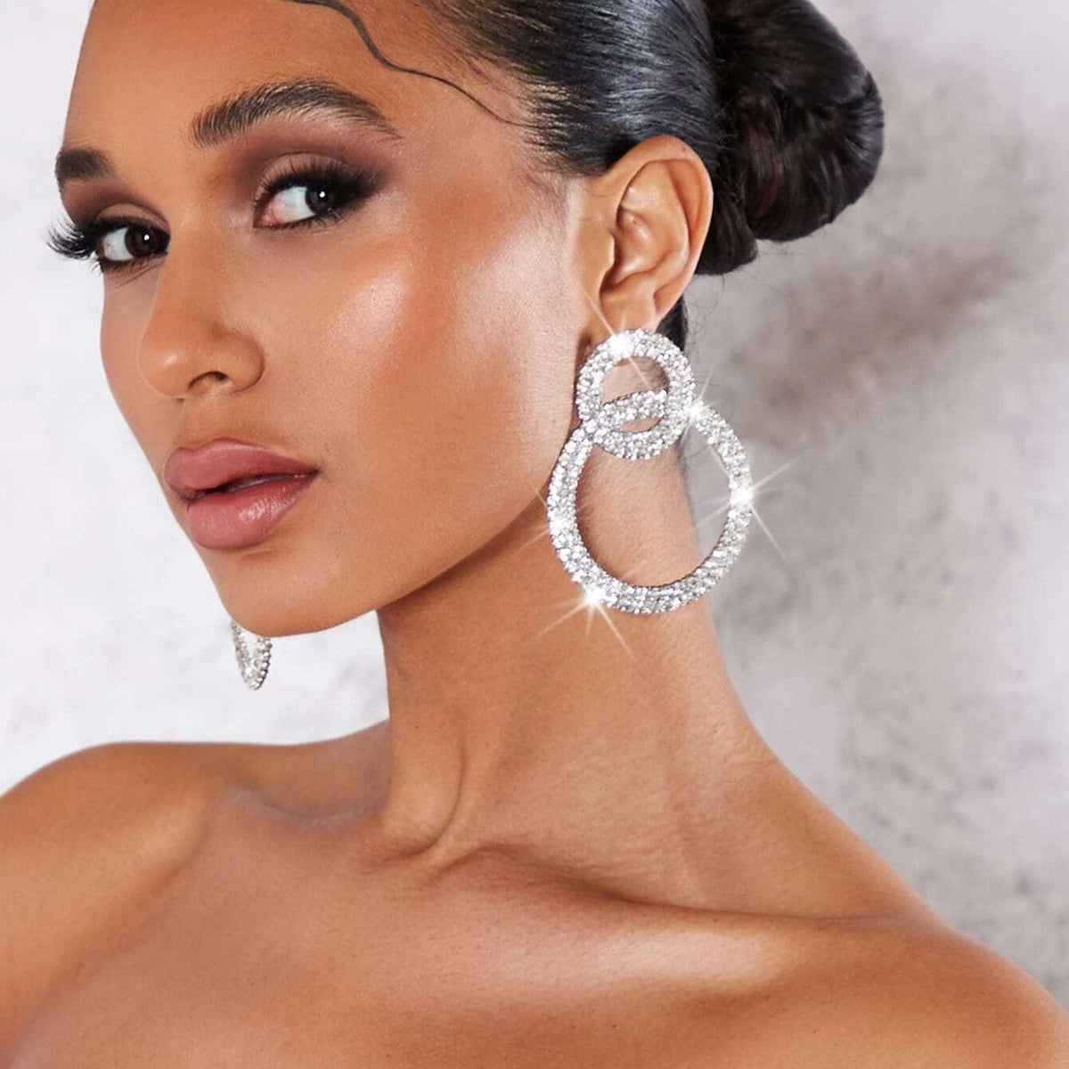 Rhinestone Round Stud Earrings - Rhinestone Inlay Earrings