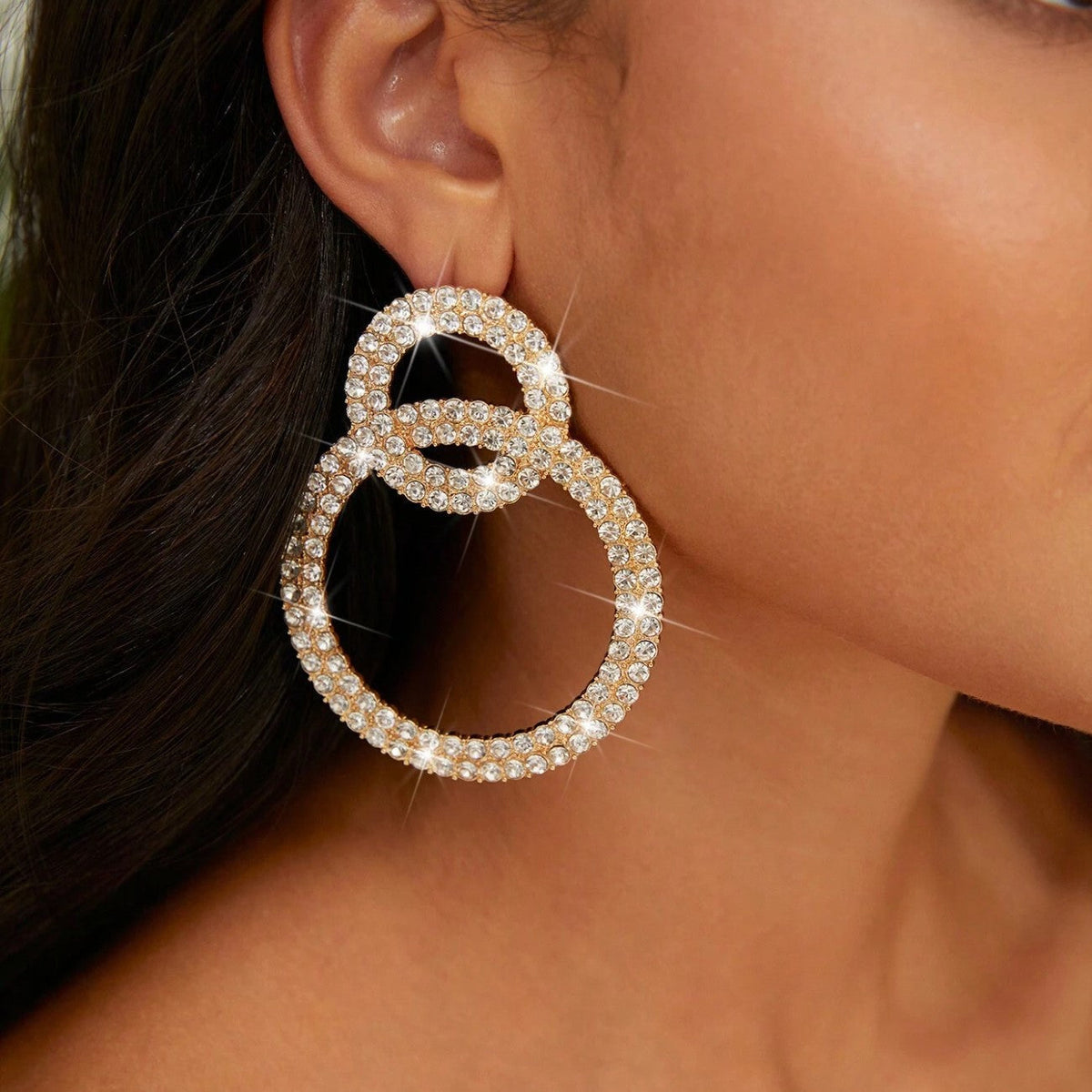 Rhinestone Round Stud Earrings - Rhinestone Inlay Earrings