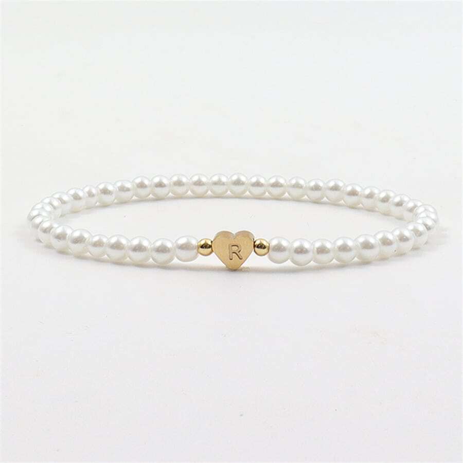 Customized Initial Bead Bracelet - Engraved Heart Bead Bracelet