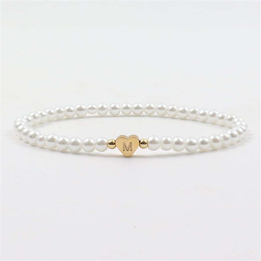 Customized Initial Bead Bracelet - Engraved Heart Bead Bracelet