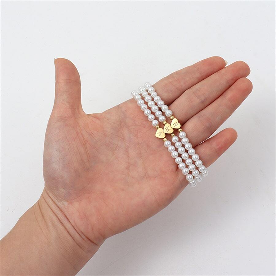 Customized Initial Bead Bracelet - Engraved Heart Bead Bracelet