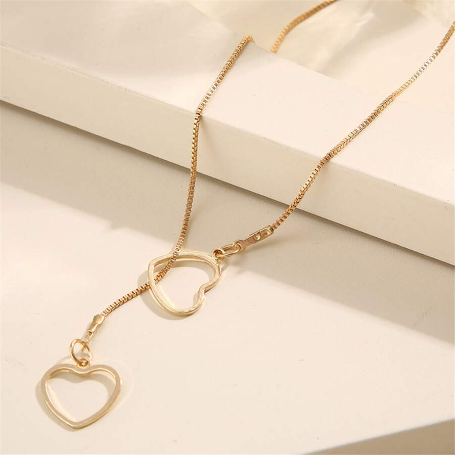 Heart Drop Necklace - 2 Hearts Golden Drop Necklace