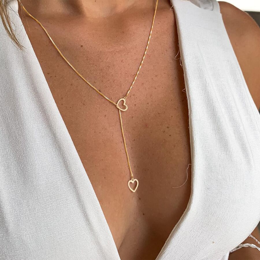 Heart Drop Necklace - 2 Hearts Golden Drop Necklace