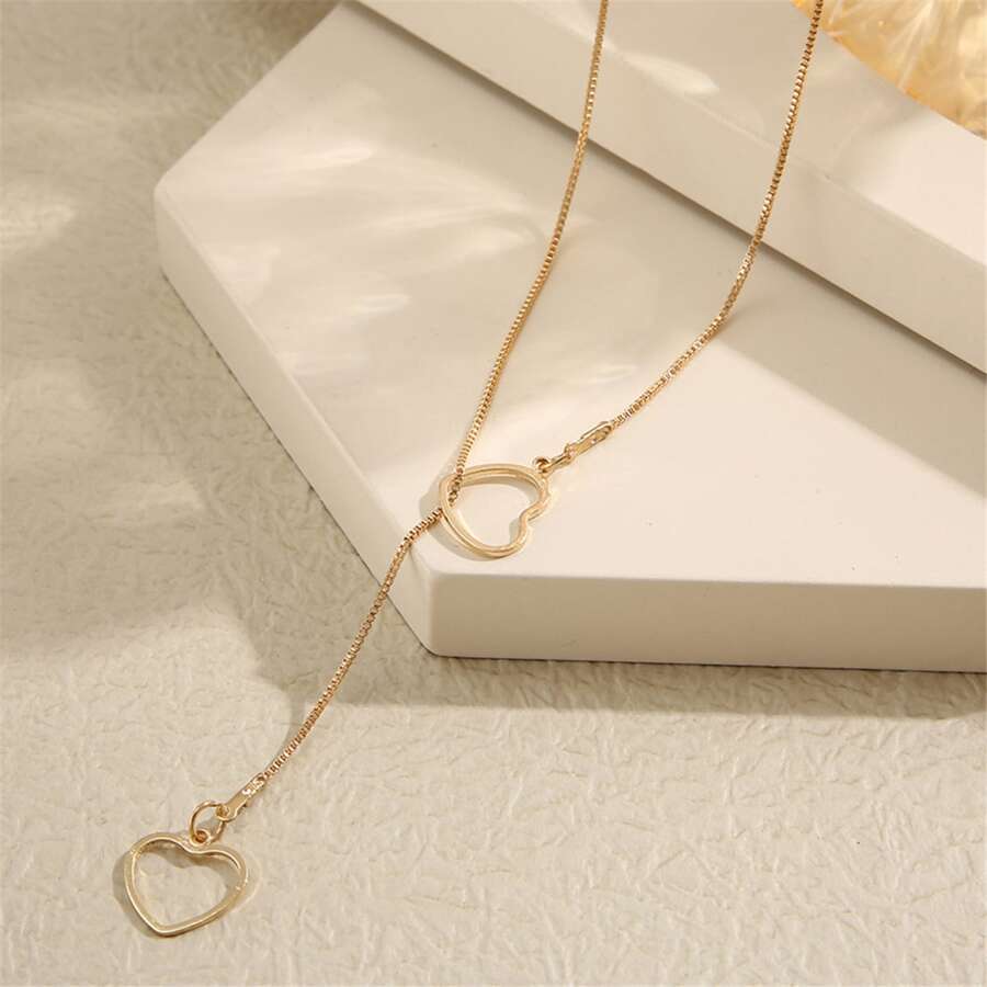 Heart Drop Necklace - 2 Hearts Golden Drop Necklace