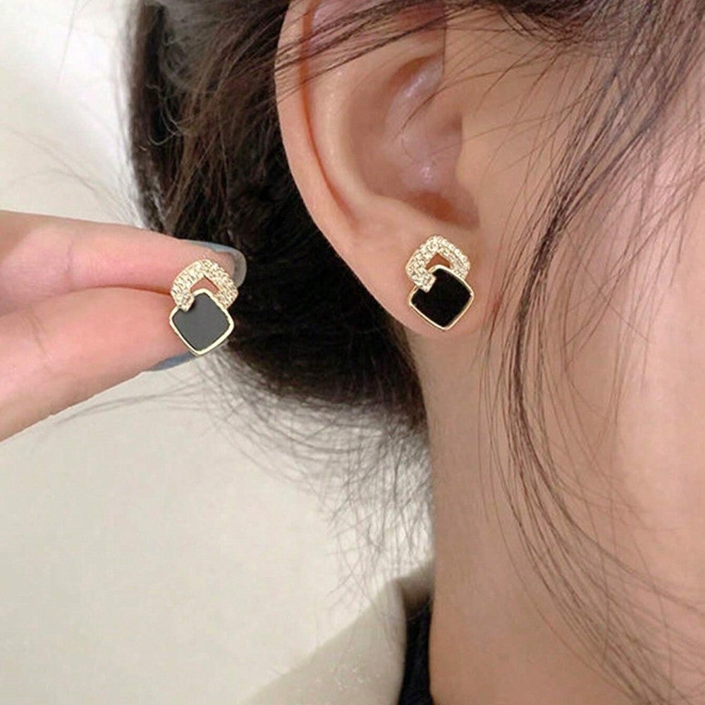 Geometric Stud Earrings - Earrings Featuring Black Zirconia