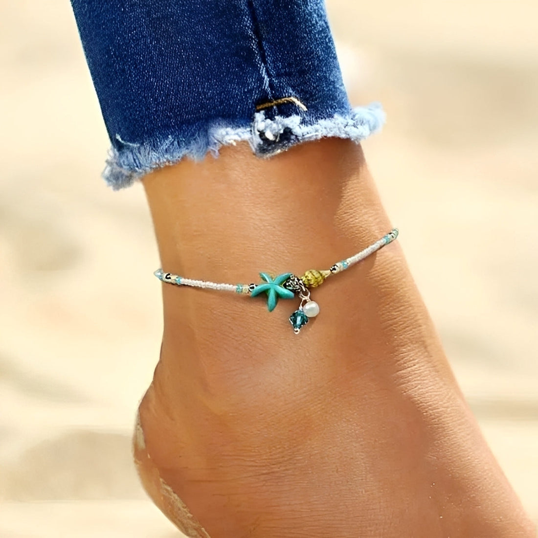 Mireva – Anklet featuring Star, Shell, and Natural Stones