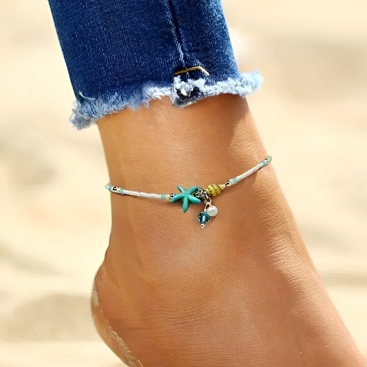 Mireva – Anklet featuring Star, Shell, and Natural Stones