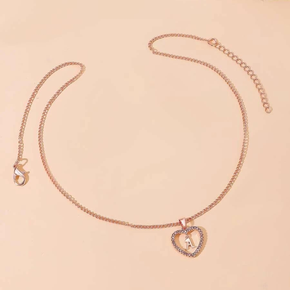 Crystal Letter Heart Necklace - Necklace Featuring Heart Letter Pendant