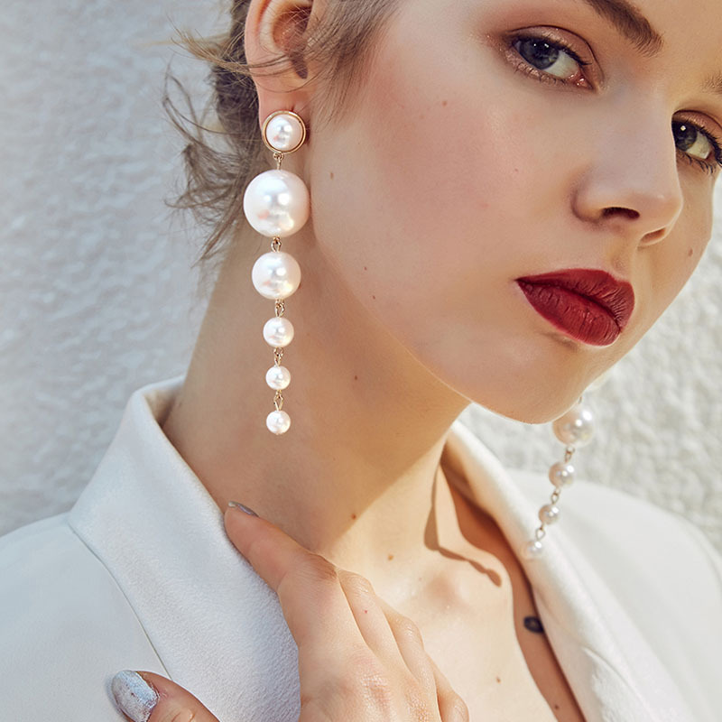 Waterfall Pearl Earrings - Long Earrings with Pearls