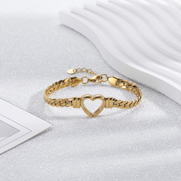 Golden Hollow Heart Bracelet - Open Heart Bracelet