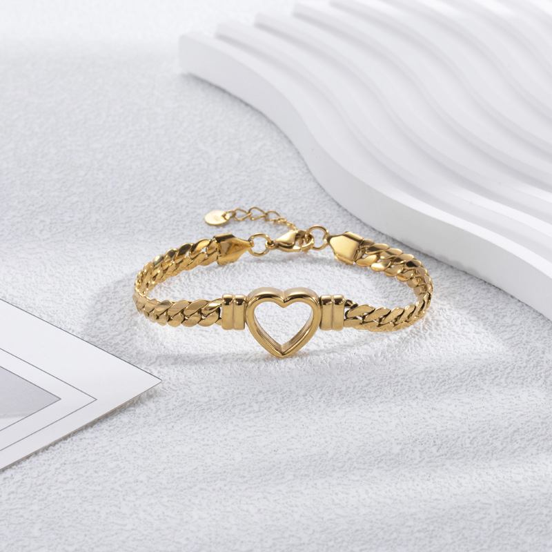 Golden Hollow Heart Bracelet - Open Heart Bracelet