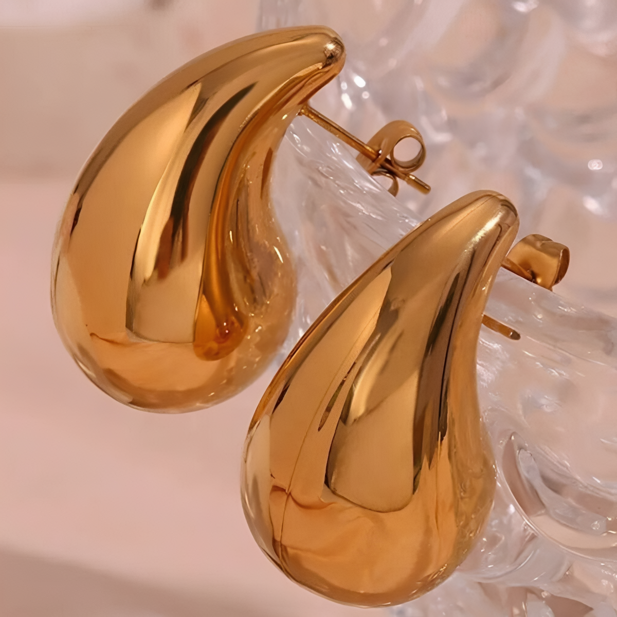 Chunky Waterdrop Earrings - Oversized Gold Studs
