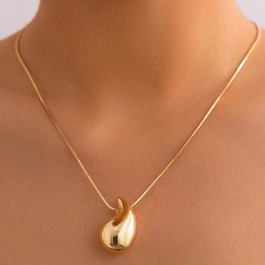 Oversized Water Drop Necklace - Gold-Plated Necklace with Water Drop Pendant
