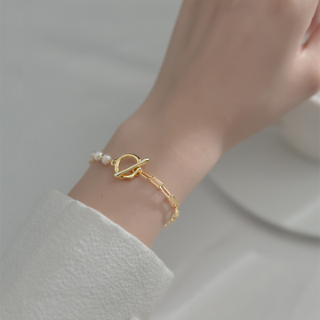Half-Side Pearl Bracelet - Half-Half Pearl Link Bracelet