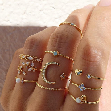 Moon and Star - 10 Piece Jewelry Ring