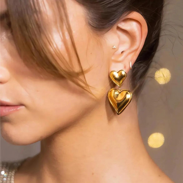 Double Heart Statement Earrings - Earrings with Two Hearts