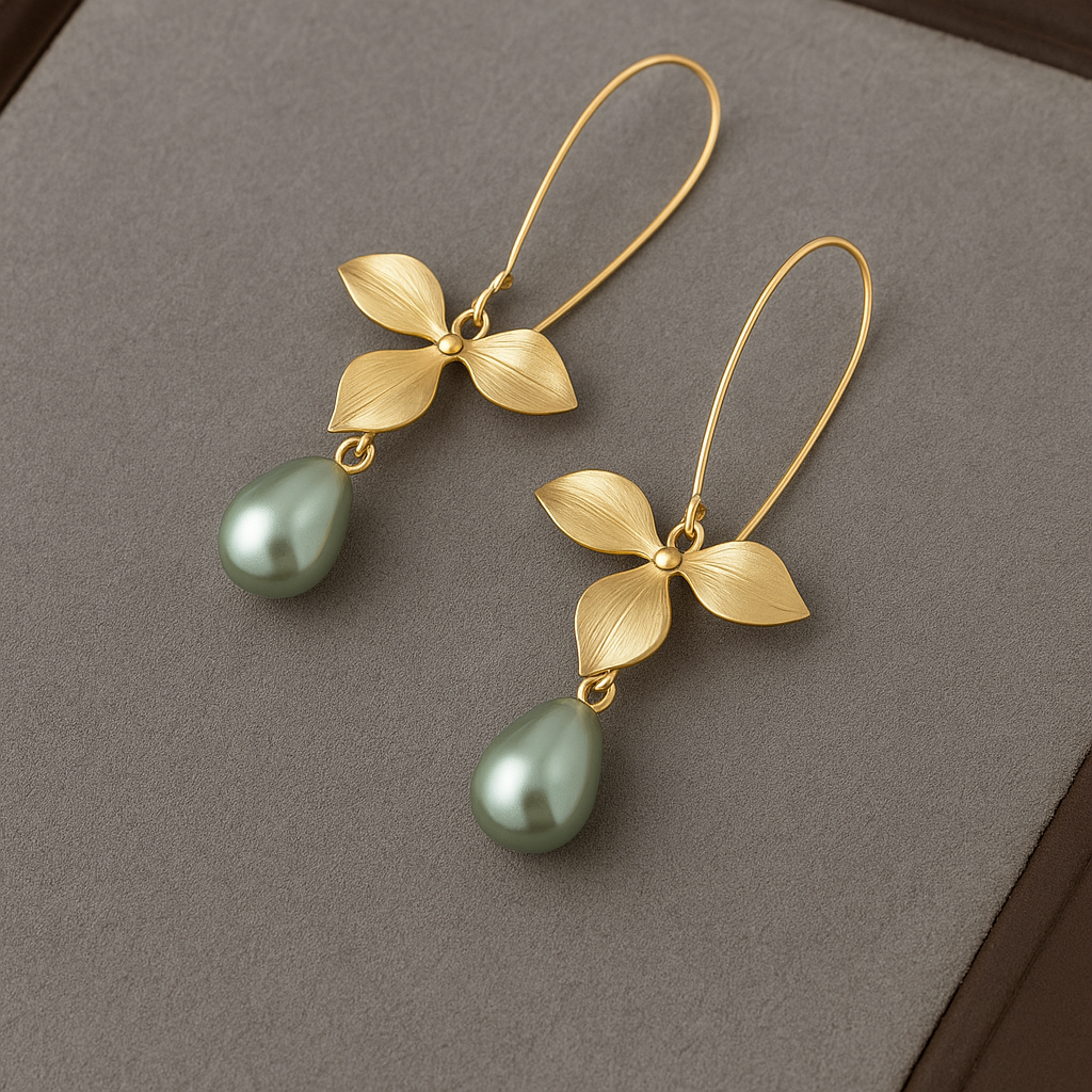 Ida – Earrings with Golden Leaf