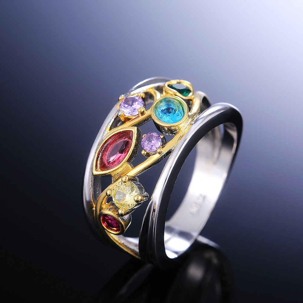 Zelina – Vintage Two-Tone Ring Featuring Vibrant Multicolored Zirconias