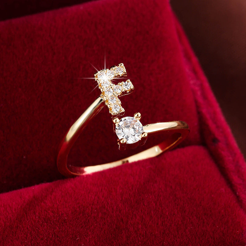 Nova – Modern Open Ring with Initial and Zirconia