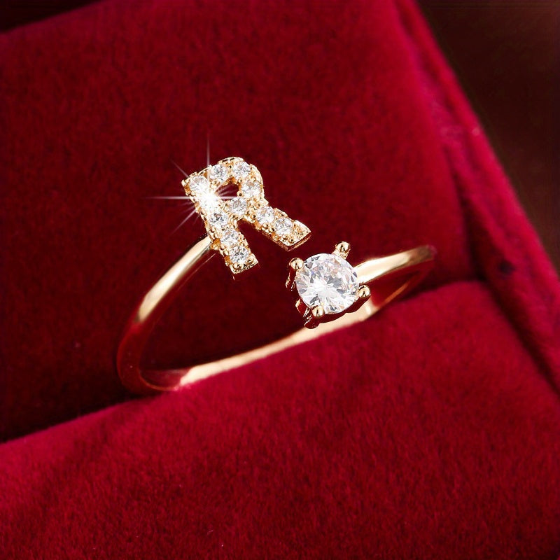 Nova – Modern Open Ring with Initial and Zirconia