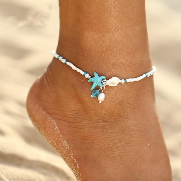 Isla – Ankle Bracelet Featuring Star, Shell, and Natural Stones