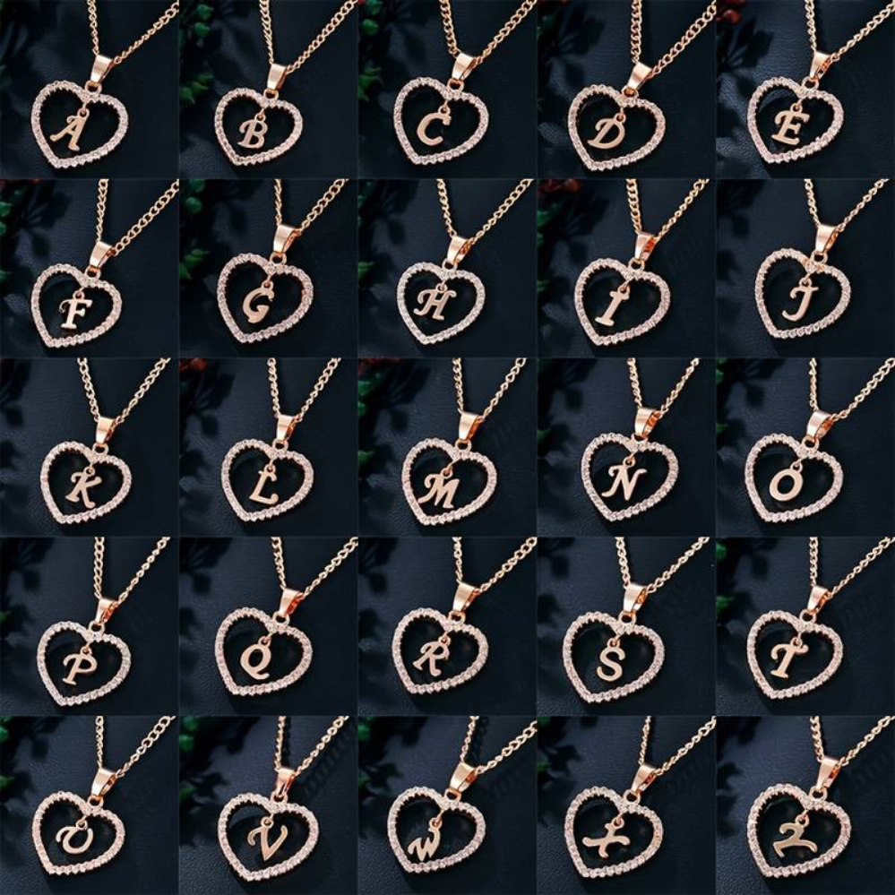 Crystal Letter Heart Necklace - Necklace Featuring Heart Letter Pendant