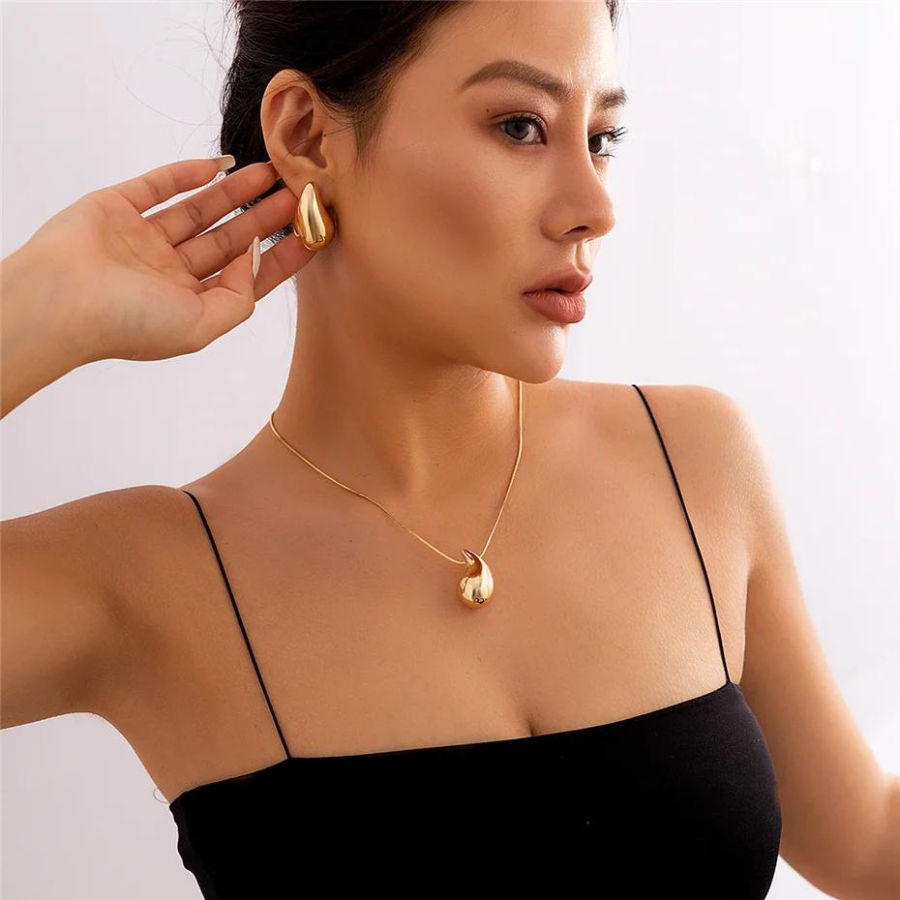 Oversized Water Drop Necklace - Gold-Plated Necklace with Water Drop Pendant