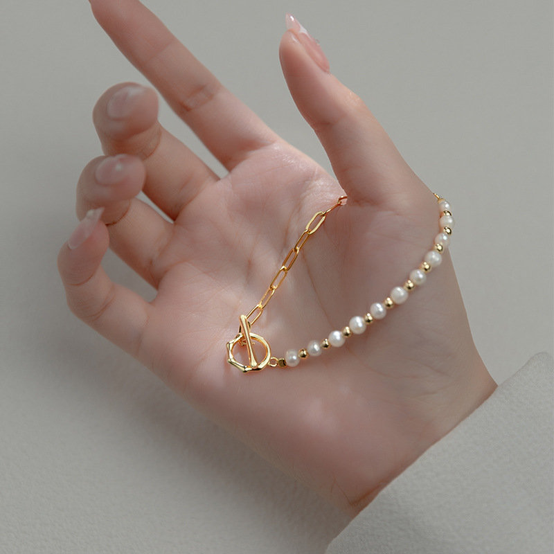 Half-Side Pearl Bracelet - Half-Half Pearl Link Bracelet