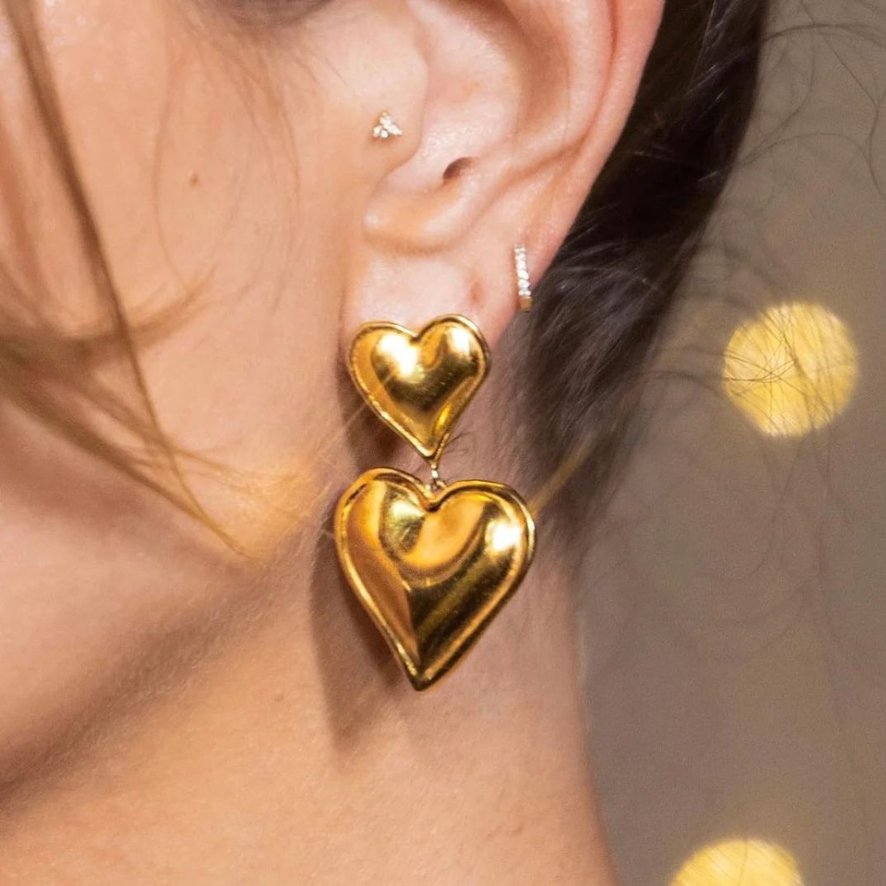 Double Heart Statement Earrings - Earrings with Two Hearts