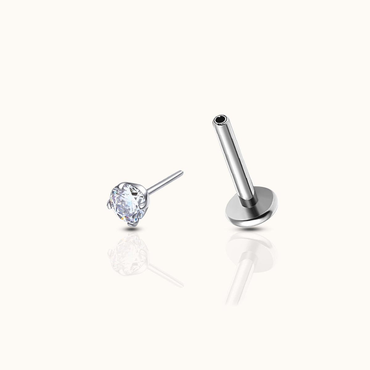 2mm CZ earrings without threads and flat back
