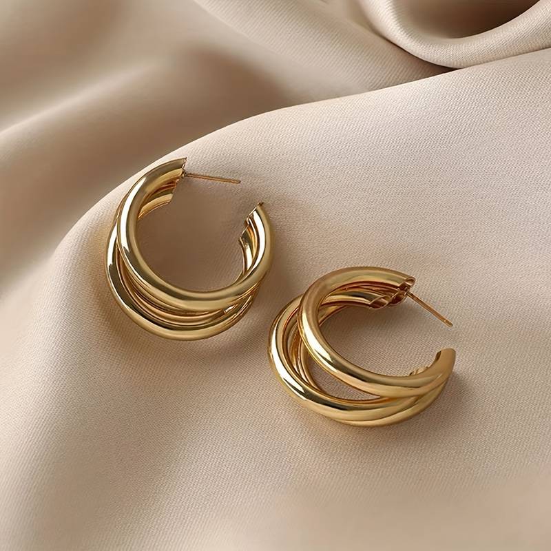 Triple Ring Earring - 3 Golden Ring Earrings