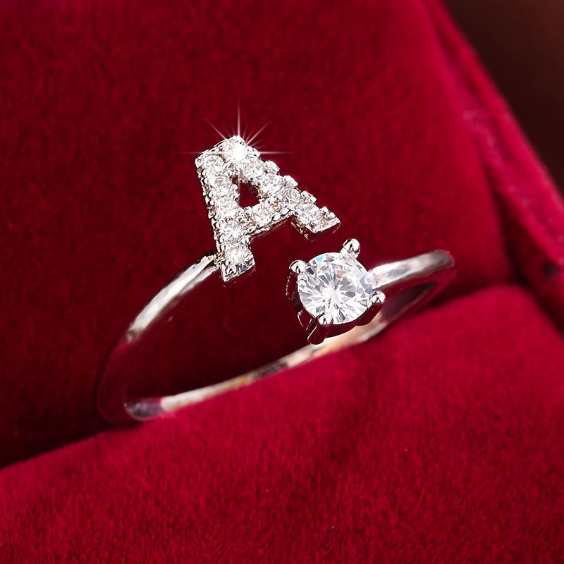 Nova – Modern Open Ring with Initial and Zirconia
