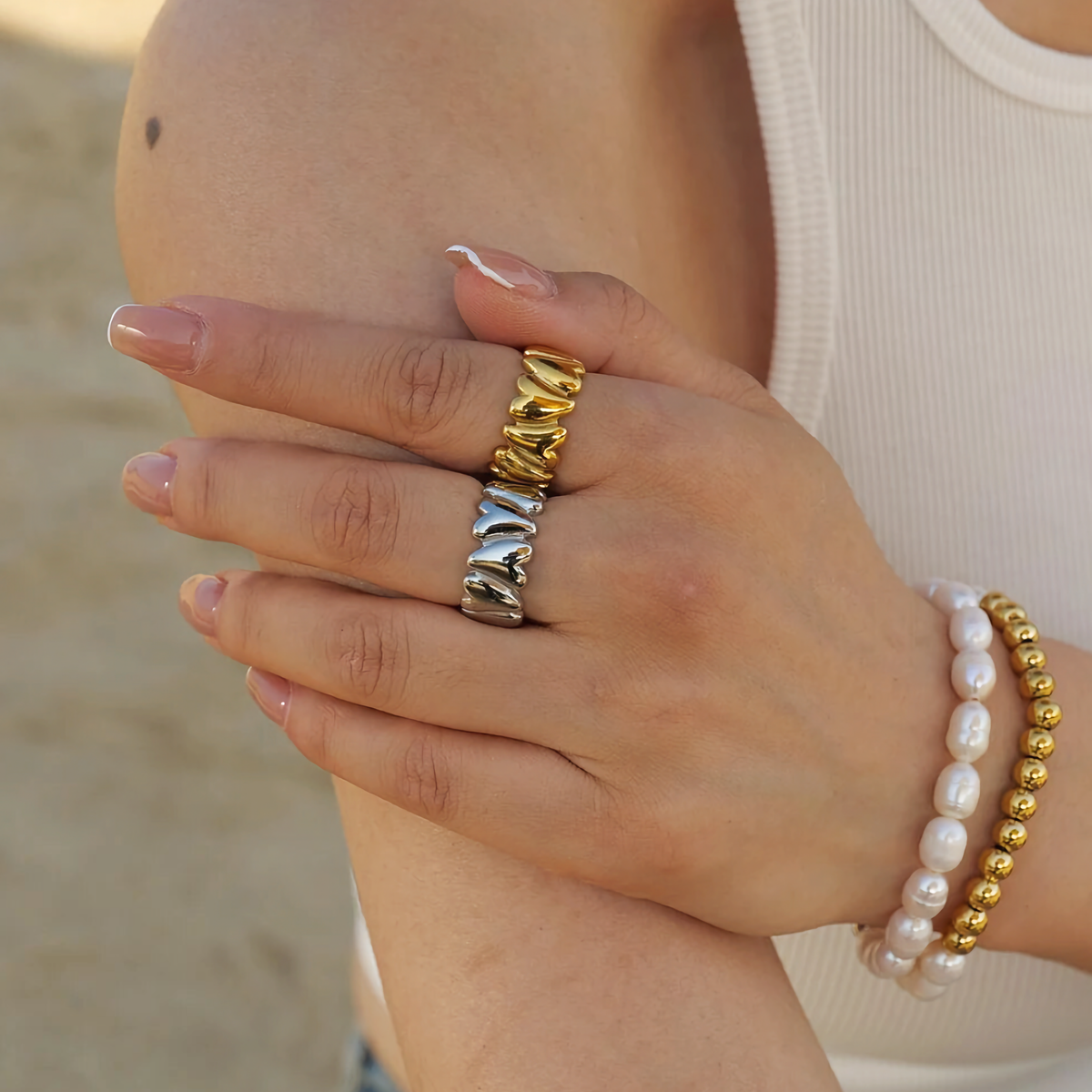 Elena - Wobbly Heart Gold Ring