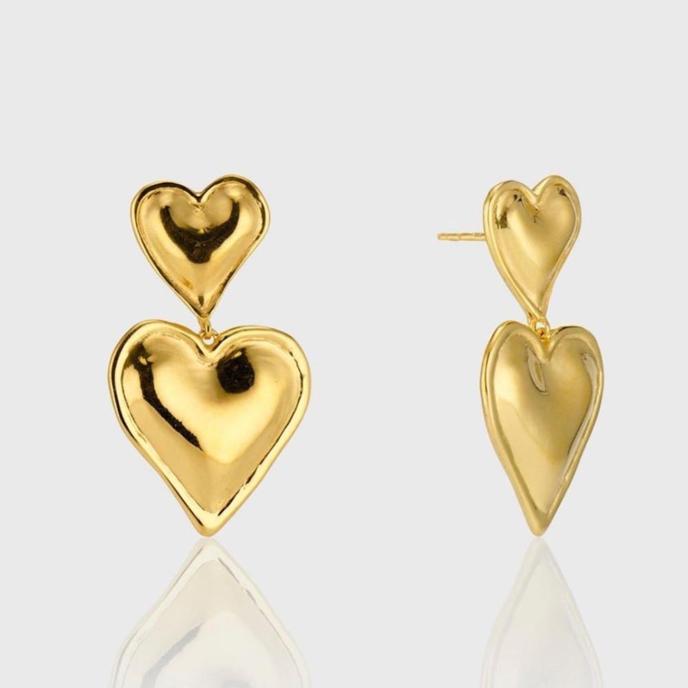 Double Heart Statement Earrings - Earrings with Two Hearts